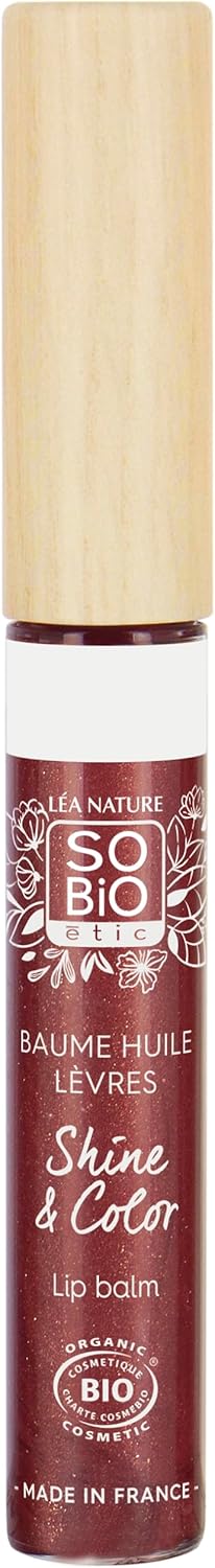 LÉA NATURE SO BiO étic- Baume huile à lèvres certifié bio – Shine&Color - Diamant rosé - Lèvres nourries & brillantes - Texture non-collante - Synergie d'huiles végétales-Vegan-Made in France - 5 ml