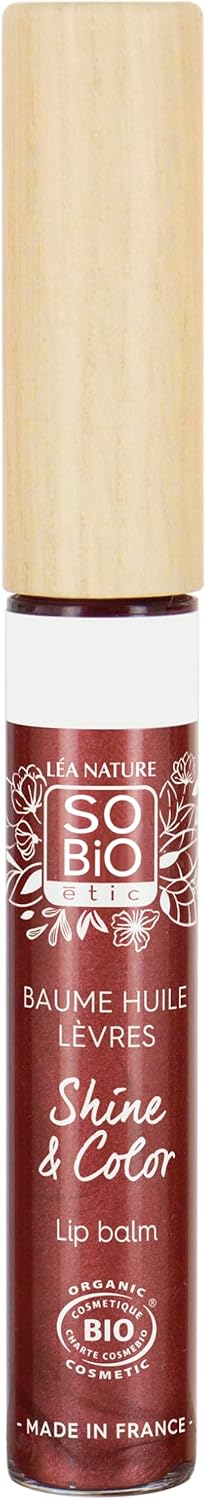 LÉA NATURE SO BiO étic- Baume huile à lèvres certifié bio – Shine&Color - Rose précieux - Lèvres nourries & brillantes - Texture non-collante - Synergie d'huiles végétales - Vegan-Made in France -5 ml