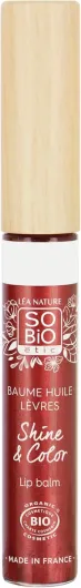 LÉA NATURE SO BiO étic- Baume huile à lèvres certifié bio – Shine&Color - Rouge corail - Lèvres nourries & brillantes - Texture non-collante - Synergie d'huiles végétales- Vegan-Made in France - 5 ml