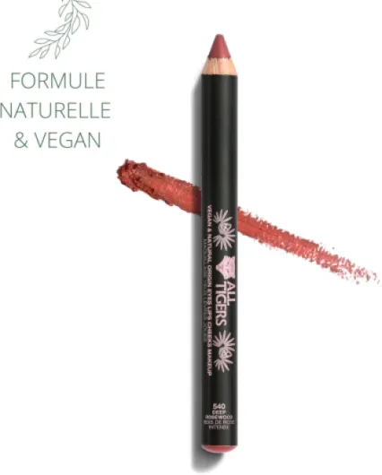 Crayon Multi Usage 3-en-1 pour Yeux, Lèvres et Joues - Teinte Bois de Rose Intense - Texture Crémeuse et Facile à Appliquer - Naturel - Vegan - Enrichi en Jojoba Bio - Éco-Responsable