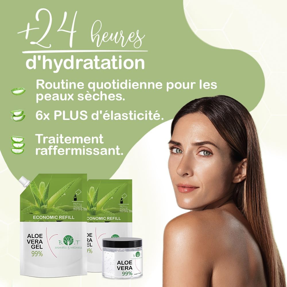 Gel Aloe Vera Bio, 100% Pure, Hydratant Visage et Corps, Après-Soleil, Après-Rasage, Bébé, Aloe Vera Cheveux, 1000 ML Aloe vera 1 l (Lot de 1)