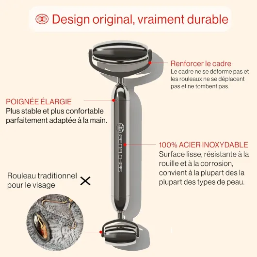 Gua Sha et rouleau facial en acier inoxydable, masseur facial manuel et outil GuaSha, sculpte la ligne de la mâchoire et réduit les poches, cadeau de soin de la peau (Argent) Argenté