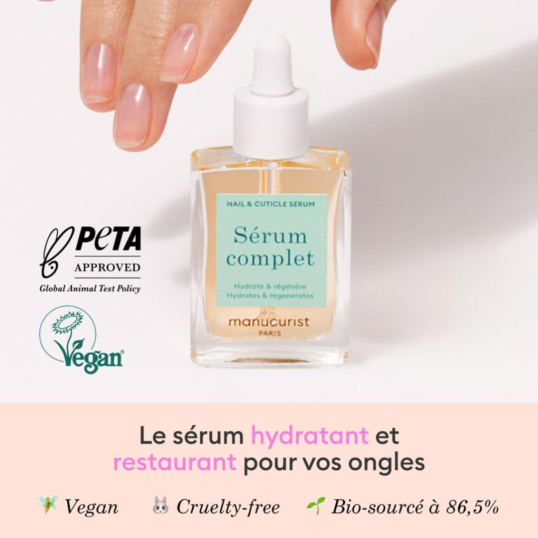 Sérum Complet, Soin Ongles Abimes, Hydrate et Régénère les Ongles et Cuticules - Texture Gel non gras - Bio-Sourcé à 86,5% - Made in France - 15ml Serum Complet transparent
