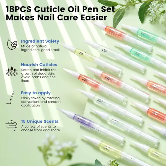 18 Pièces Huile Cuticules Ongles Stylo: Stylos à Huile a Cuticule Ongle pour Réparer les Fissures et l'huile de Cuticule Sèche - Cuticle Oil Stylo Huile Cuticule Kit Soins pour Les Ongles