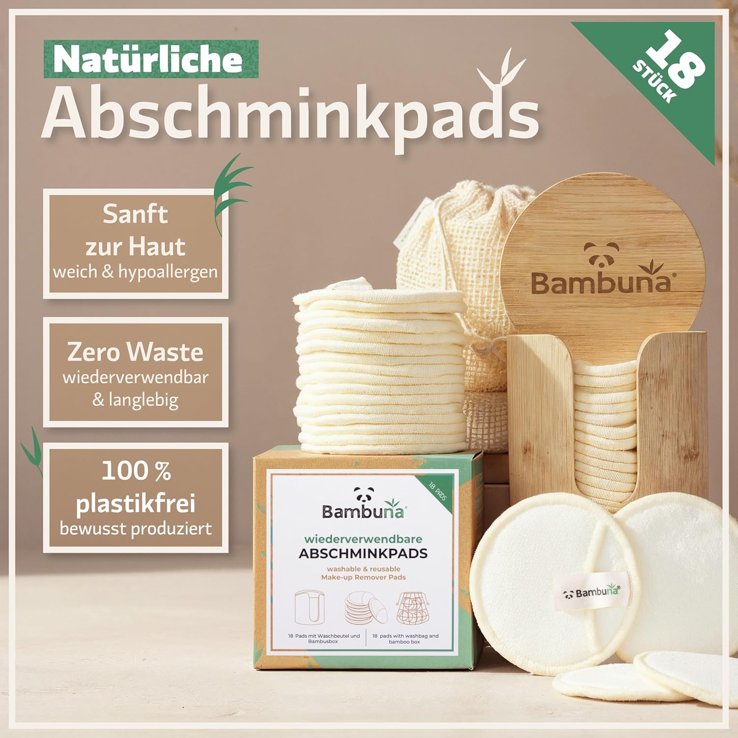 Lot de 18 tampons démaquillants lavables avec boîte en bambou élégante et sac de lavage - Super doux et durable - Tampons en coton réutilisables – Lingettes démaquillantes lavables