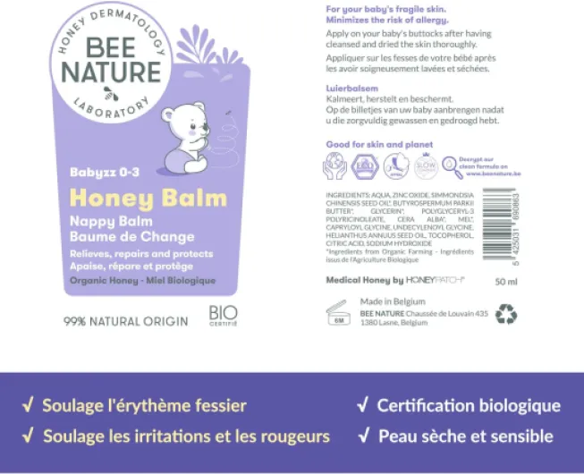 Crème Change Bébé Bio - Soulager l'érythème Fessier, l'irritation et les Rougeurs - 99% Naturelle - YUKA 100/100 - Apaise et Régénère - Baume au Miel de Change - 2 Pièces(2 * 50ml) 100ml