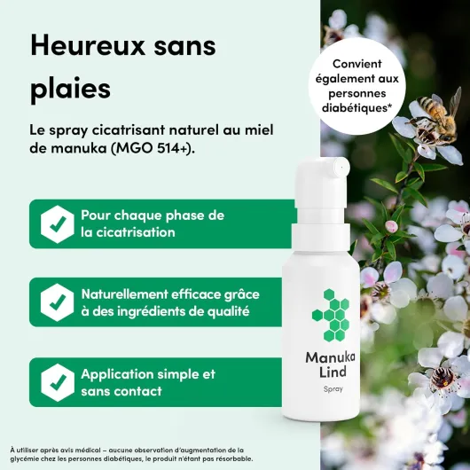 Spray cicatrisant 30 ml – Naturellement efficace grâce au miel de Manuka MGO 514+ – adaptée à toutes les phases de cicatrisation – Idéal pour la trousse à pharmacie de voyage