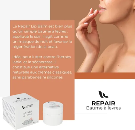 Repair Lip Balm 15 ml Baume a Levre Hydratant Et Réparateur pour Herpes Labial, Soin Lèvre Naturel Aux Huiles Essentielles Pures, Calendula et Échinacée, Masque Baume Levre Hydratant et Réparateur