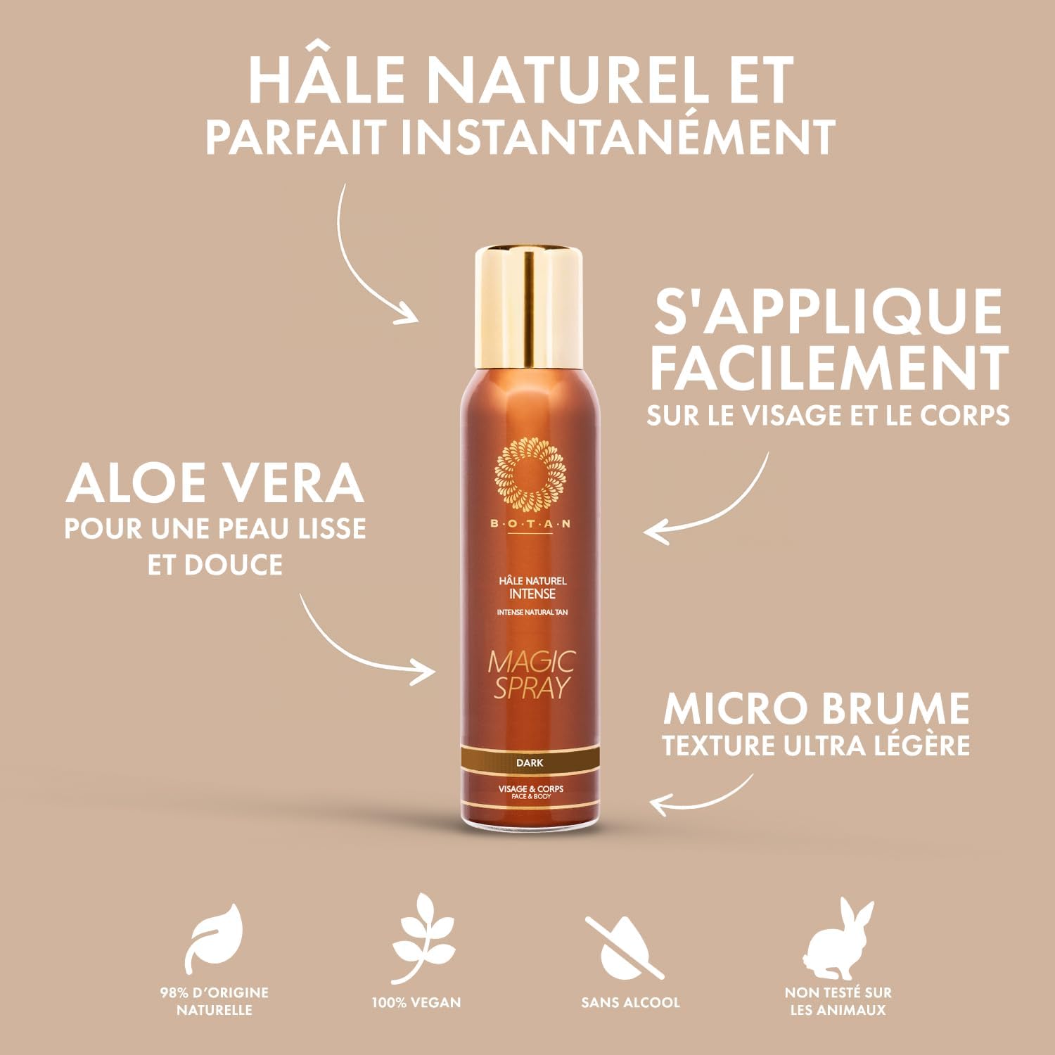 Cosmetics Spray Bronzant Intense Hydratant 125 ml Hâle Naturel Doré Matifiant effet Makeup - Vegan Sans Alcool Visage et Corps-Séchage rapide Temps de pose pour un résultat parfait homogène 5h-6h Dark effet makeup — hâle doré intense matifiant