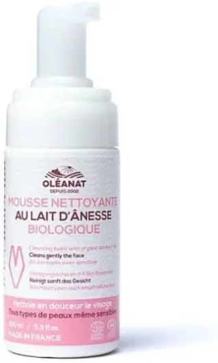 Mousse nettoyante visage bio au lait d'ânesse, nettoie en profondeur, apaise la peau