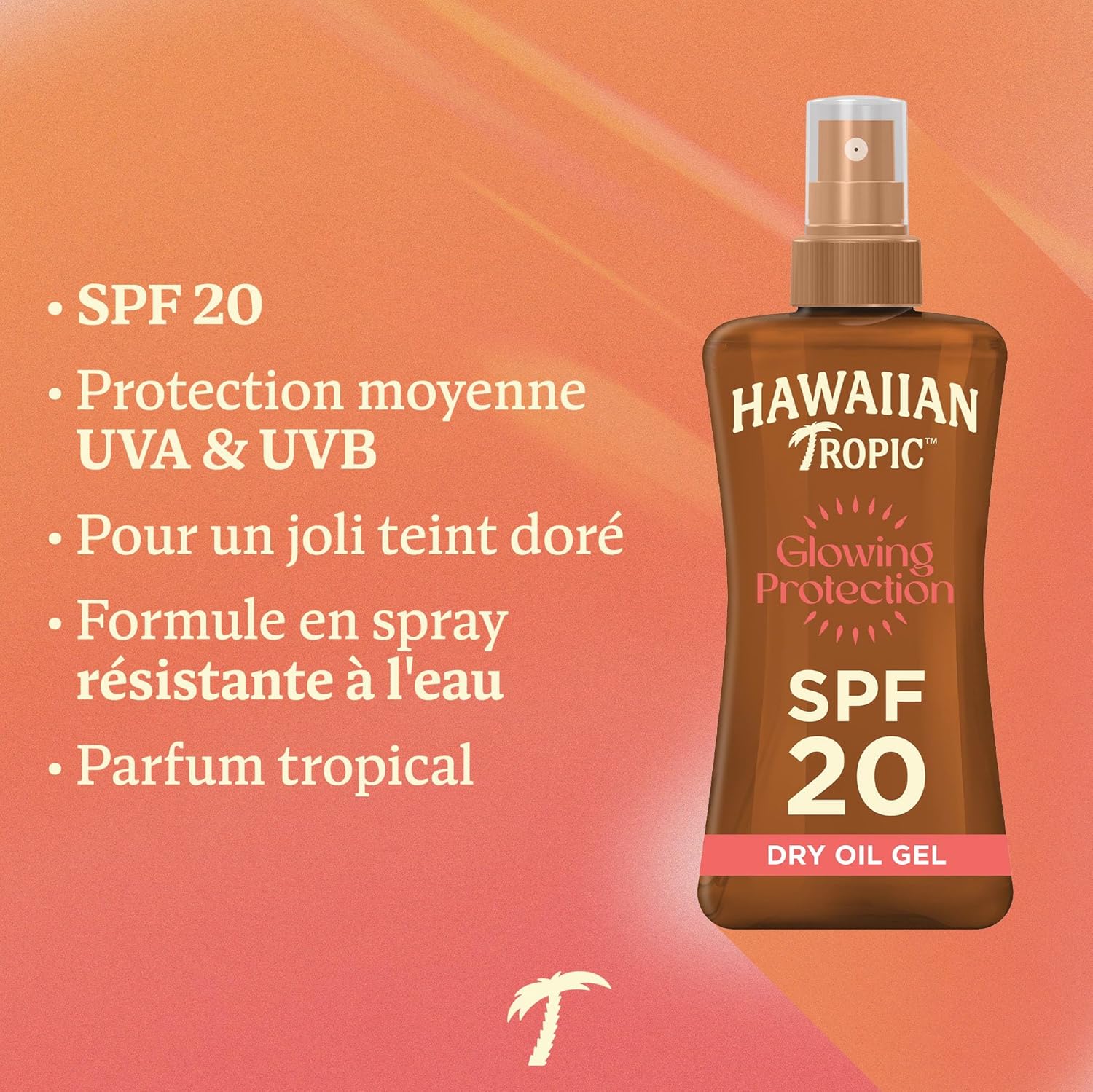 Glowing Protection Huile Sèche Écran Solaire Protection SPF 20 UVA + UVB, 200 ml, Parfum Tropical, avec de l'Huile de Noix de Coco, Résistant à l'eau, Végan 200 ml (Lot de 1) SPF 20