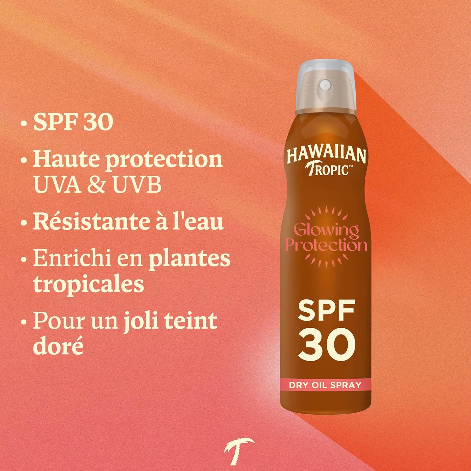 Glowing Spray Écran Solaire Protection SPF 30 UVA + UVB, 180 ml, Parfum Tropical, aux Essences d'Hawaii/Ingrédients Botaniques, Résistant à l'eau, Végan 180 ml (Lot de 1) SPF 30