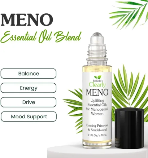 MENO – Huile Essentielle Roll-On pour Femme - Aromathérapie Naturelle pour l’Humeur, la Motivation et l’Équilibre - Onagre, Sauge Sclarée, Bois de Santal & Graines de Lin