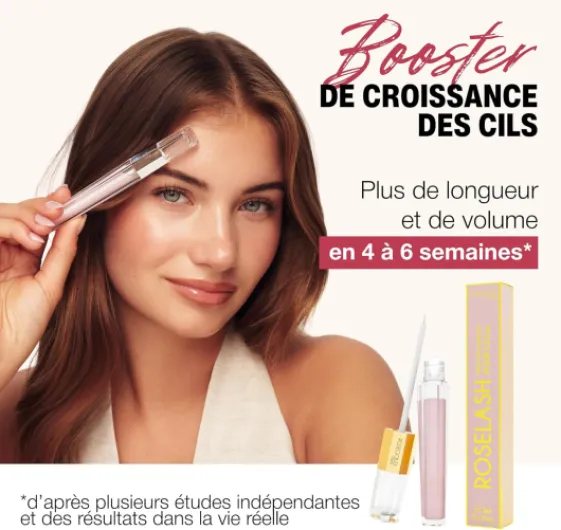 ROSELASH Nouvelle Formule Sérum de Croissance de Pousse Cils plus fournis longs épais - Fabriqué en France - Sans hormone Sans parfum - Vegan