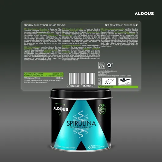 Spiruline Bio Comprimés - 600 Comprimés - Dose 3000mg - Detox - Riche en Phycocyanine & en Protéines - Complement Alimentaire Fatigue & Immunité Adulte - Minéraux & Vitamines - Sans Plastique 600 unité (Lot de 1)