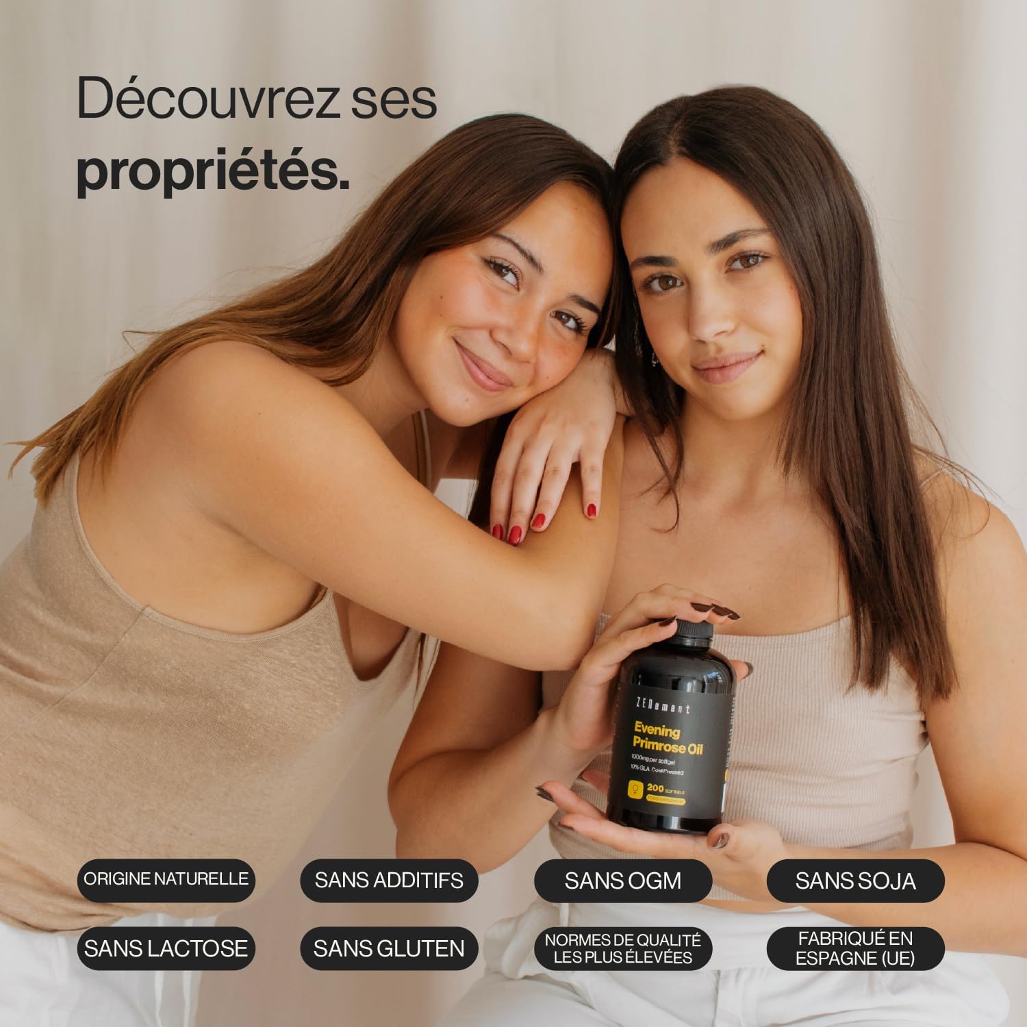 Huile d’Onagre 1000 mg, 10% GLA, Pressée à Froid, avec Vitamine E Naturelle - Source Naturelle d’Oméga 6, Soutien Féminin et Équilibre Quotidien, 200 Capsules - Zenement