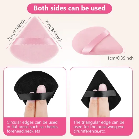 AUAUY 6 Pièces Houpette Maquillage, Bouffées de Maquillage Triangle - Houpette en Coton Réutilisable pour Femme Filles Visage Maquillage, Outil de Maquillage Poudre Minérale Sec Humide(Noir,Rose) 6 Pièces- Noir, Rose