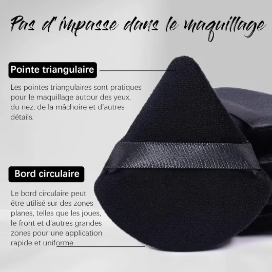 Triangle Houpette Libre Et Cosmétique Liquide, Éponge Poudre Douce En Peluche, Outil De houpette maquillage Fond De Teint (6 Pièces Noir) Triangle-Noir
