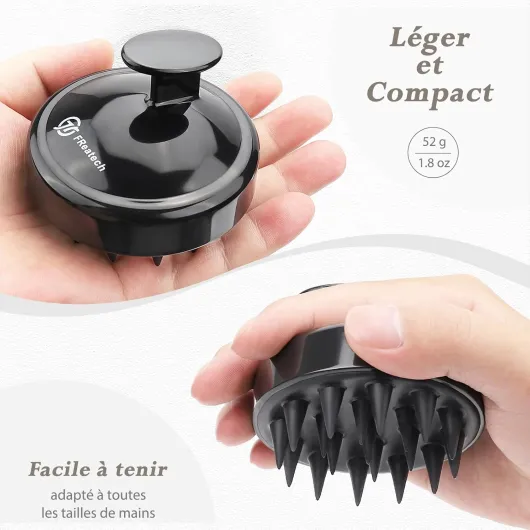 Brosse à Cheveux en Silicone pour Shampooing et Massage Cuir Chevelu, [Humide & Sec] Masseur Tete, Nettoyage en Profondeur et Exfoliation Douce, Stimuler la Croissance des Cheveux, Noir