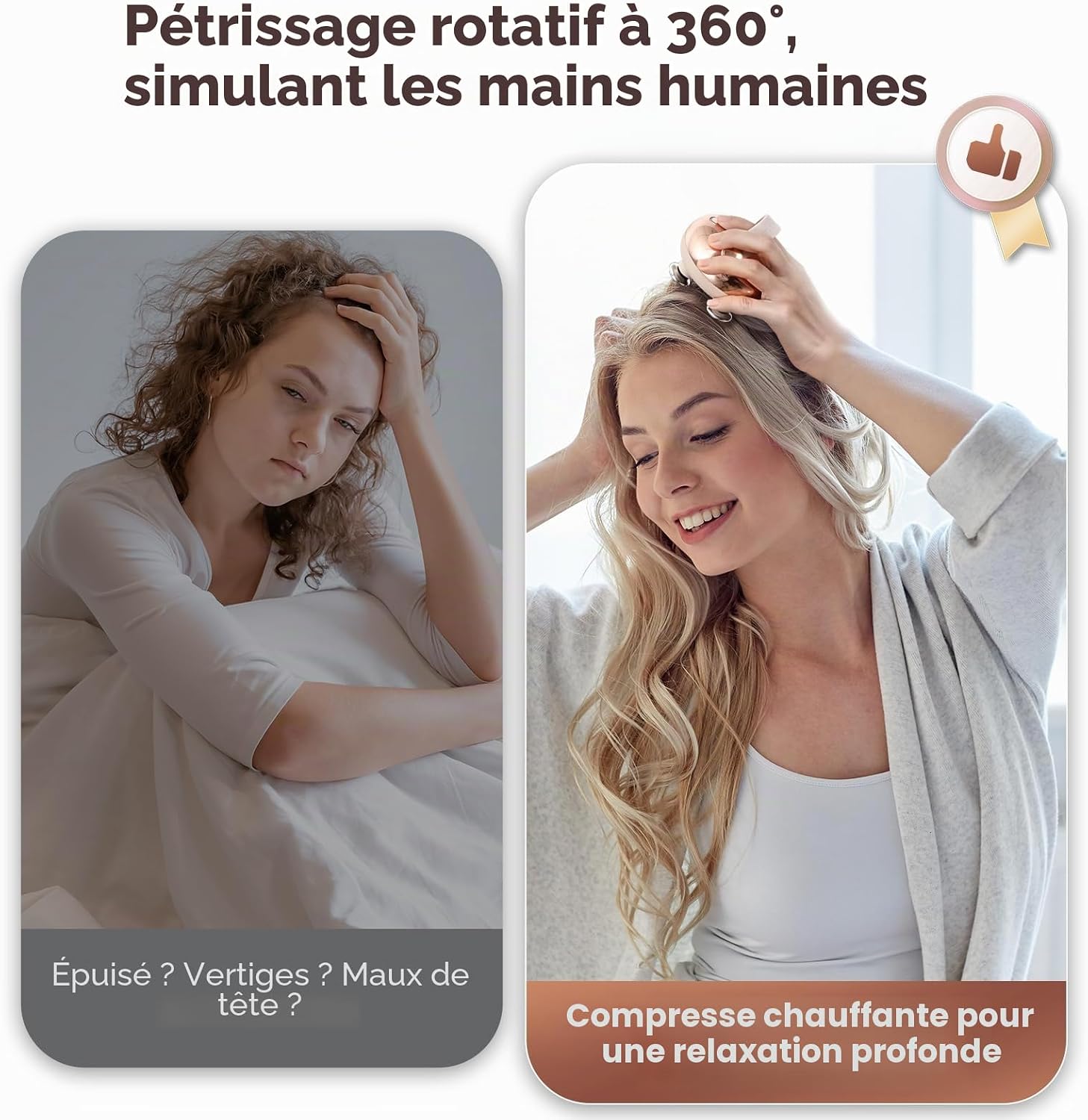 Masseur de tête électrique, IPX7 Étanche avec Tête Massage Chaude - Masseur de cuir chevelu, 4 Modes de Massage, 4 Têtes Chaudes & 4 Têtes de Massage, Imperméable à l'eau, Détente profonde Rose Gold