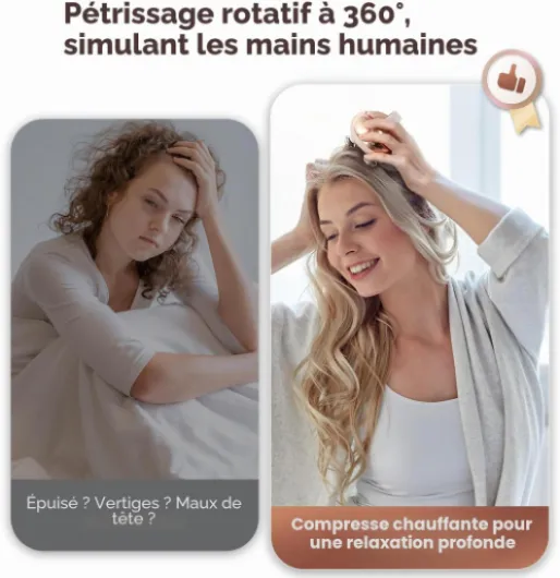 Masseur de tête électrique, IPX7 Étanche avec Tête Massage Chaude - Masseur de cuir chevelu, 4 Modes de Massage, 4 Têtes Chaudes & 4 Têtes de Massage, Imperméable à l'eau, Détente profonde Rose Gold