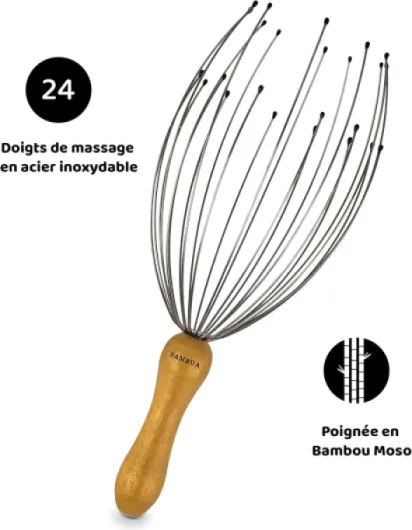 BAMBUA Massage Tete avec 24 Doigts - Masseur Tete Qualité Supérieure - Massage Crane pour des Sensations de Relaxation Durable - Idéal cadeau