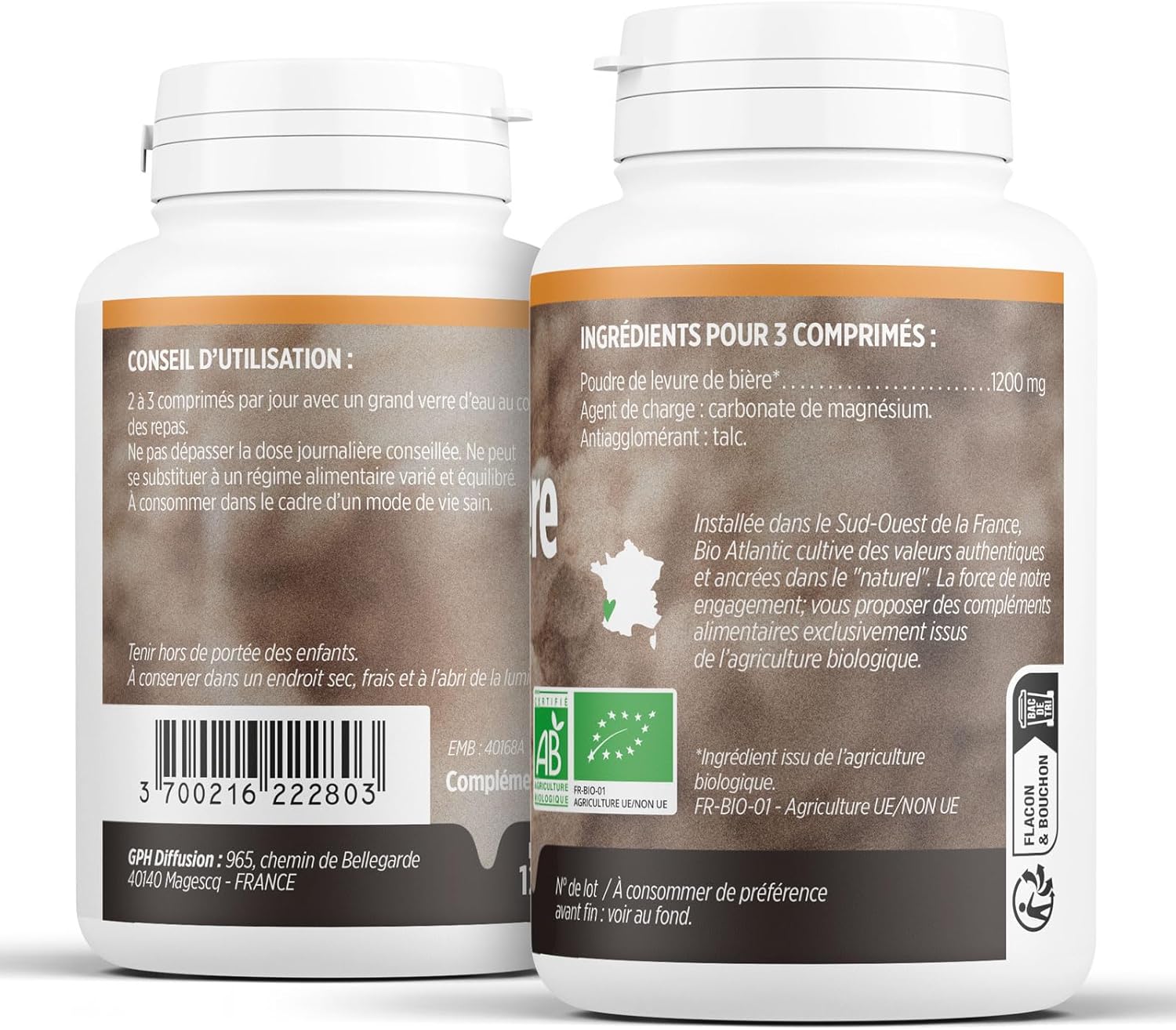 Levure de Bière Bio - Saccharomyces cerevisiae - CHEVEUX, ONGLES, PEAU - 400mg - 200 Comprimés 200 unité (Lot de 1)
