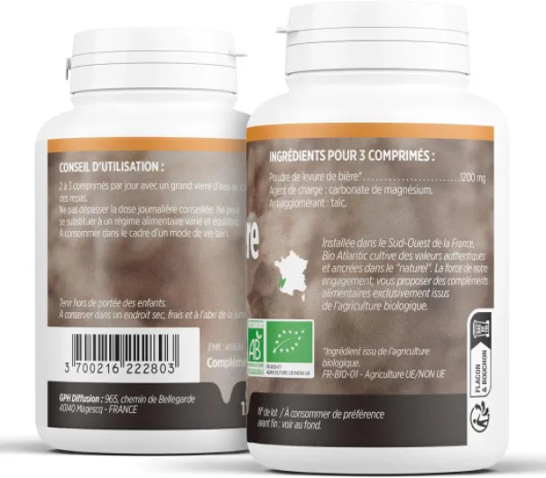Levure de Bière Bio - Saccharomyces cerevisiae - CHEVEUX, ONGLES, PEAU - 400mg - 200 Comprimés 200 unité (Lot de 1)