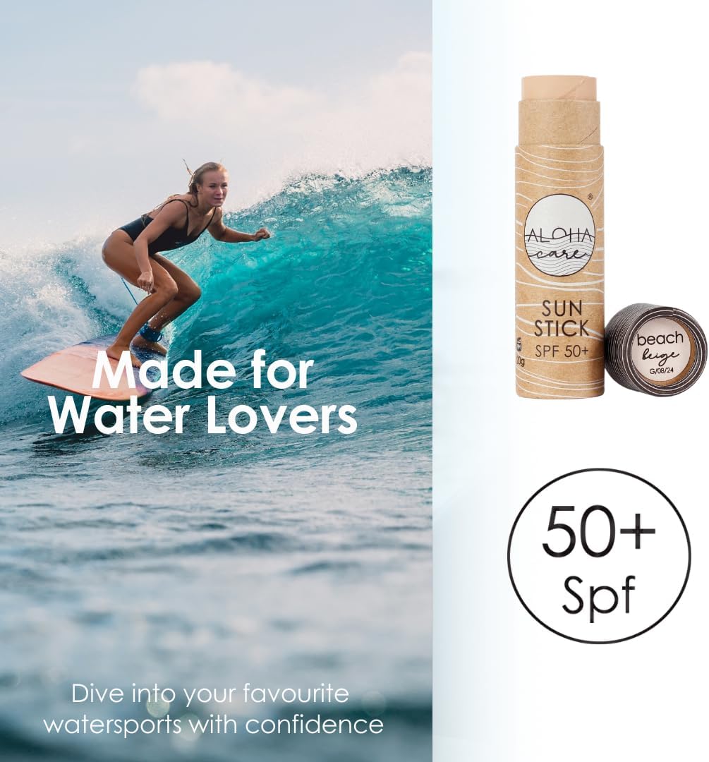 Stick Solaire Surf SPF 50+, Crème Minérale pour Surfeurs, Très Haute Protection du Visage, Naturelle et Vegan, Emballage sans Plastique, Alternative au Zinc Sunscreen, 20g – Beige