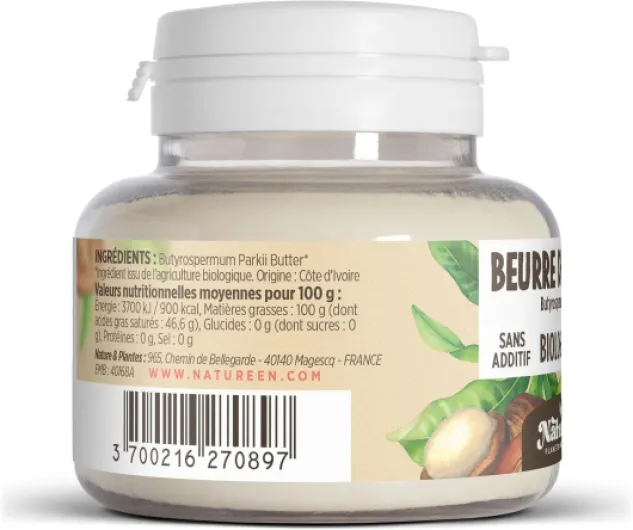 Beurre de Karité Bio AB 100 g - Qualité alimentaire -100% Végétal - Sans Additifs - Cheveux - Corps - Visage - Pur - Végan