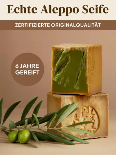 Grünne Valerie® Lot de 2 savons Alep d'origine 200 g (400 g) avec 40 % / 60 % huile de laurier/huile d'olive, pH 8, fait main, vieilli pendant 6 ans, connu dans la maison de réforme