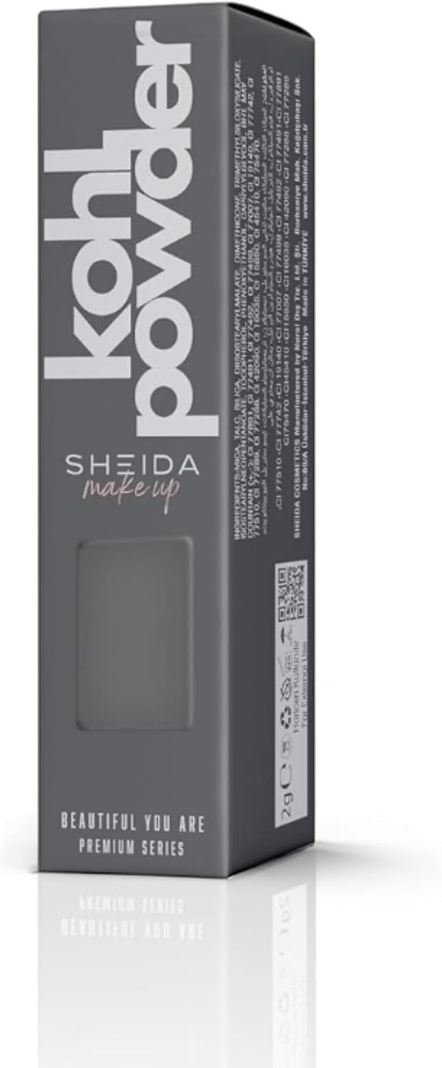 SHEIDA Kohl Kajal Powder Eyeliner – Noir Intense, Eyeliner Poudre Haute Pigmentation pour Smokey Eyes, Naturel, Résistant à l’eau & aux frottements, Doux pour les yeux & Hypoallergénique ['Noir']