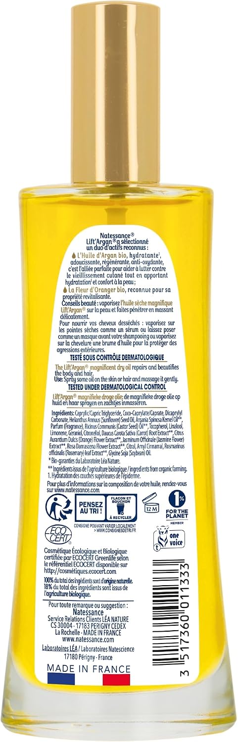 Huile Sèche Magnifique – Lift’Argan - Lutte contre le vieillissement cutané - Corps – Cheveux - Huile d’Argan Bio & Fleur d’Oranger Bio - 100% d’origine naturelle - Certifié Bio - 100 ml 100 ml (Lot de 2)