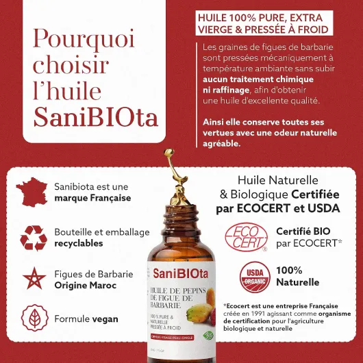 Huile de Pépins de Figue de Barbarie Bio – 50 ml – 100% Pure & Pressée à Froid – Soin Visage, Cheveux & Corps – Anti-âge, Régénérante & Antioxydante