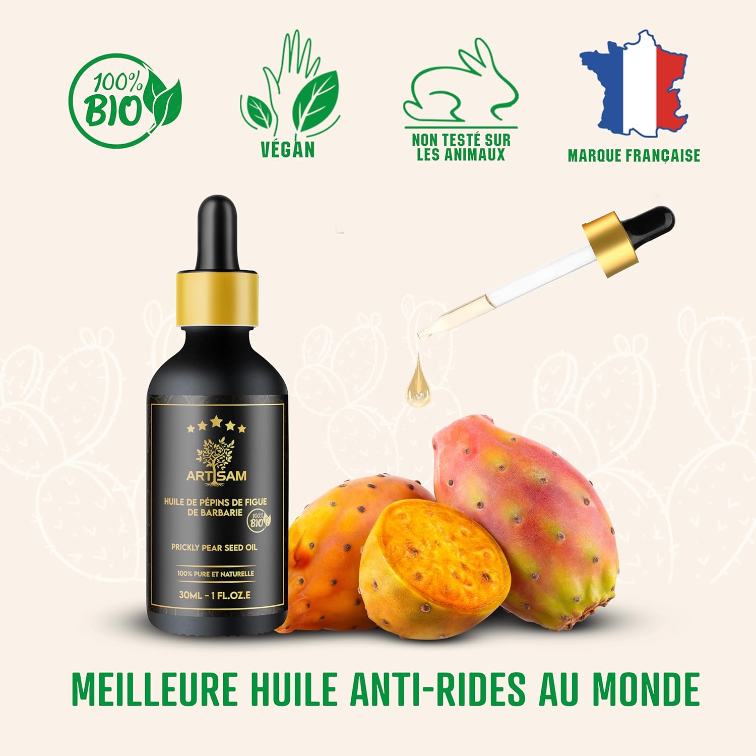 MEILLEURE HUILE ANTI-AGE HUILE DE PÉPINS DE FIGUE DE BARBARIE BIO - Top 1 des soins anti-rides et anti-cernes - Pressé à froid Certifiée 100% Bio Pure Naturelle Extra Vierge 50 mL 50 ml (Lot de 1)