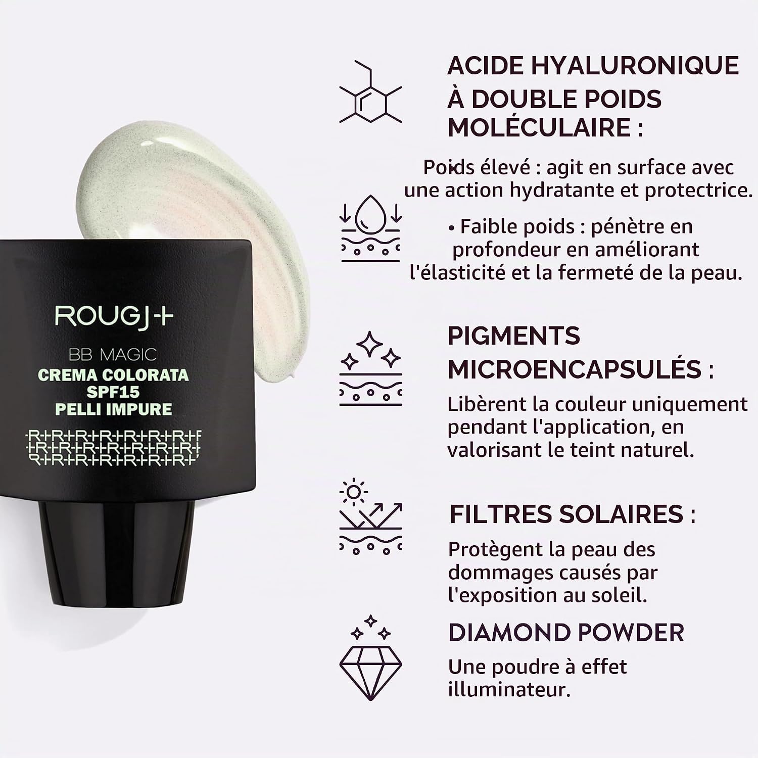 Rougj BB Magic Crème Teintée SPF15 Lot de 2 Peaux Mixtes à Grasses – BB Crème Anti-Imperfections, Hydratante, Sébo-Régulatrice, Corrige Rougeurs et Pores, Fini Mat Naturel – 25 ml – Made in Italy BB Magic Peaux Impures X2