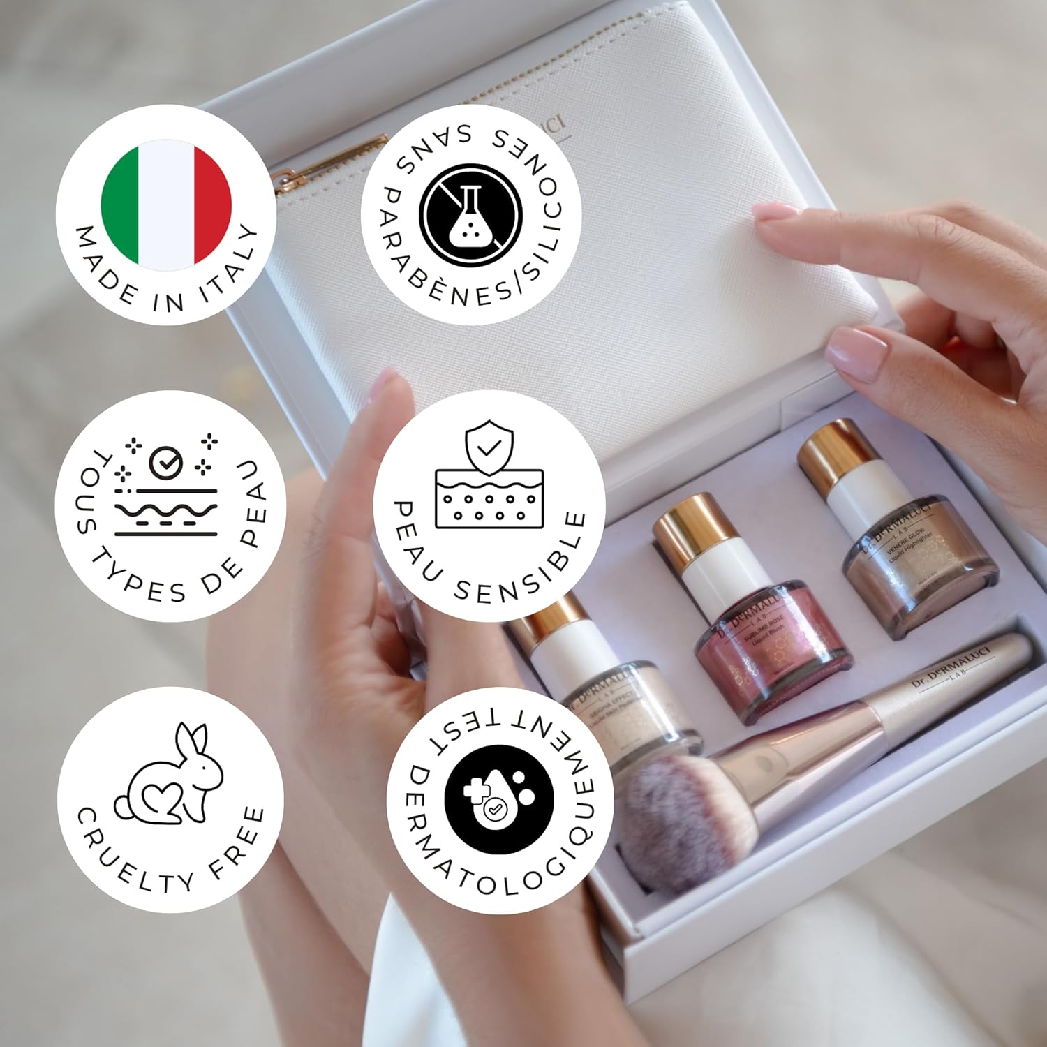 Dr - Dermaluci Lab Kit Contouring Visage - Blush Liquide + Highlighter + Skin Perfector - Coffret Maquillage Femme, Bronzer, Peau Sensible, Idée Cadeau, Made in Italy